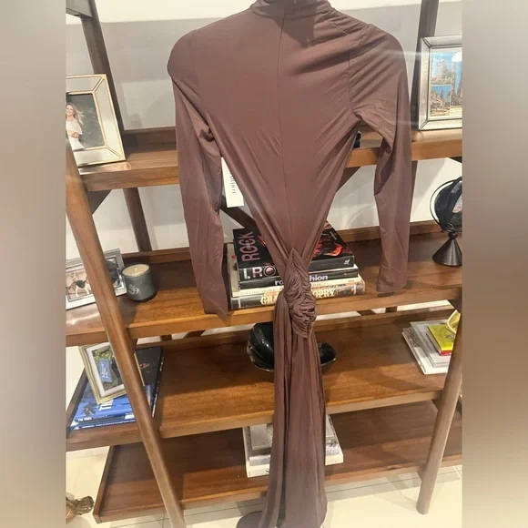 Bardot Alix Maxi Tie Front Dress In Chocolate - Picture 5 of 6